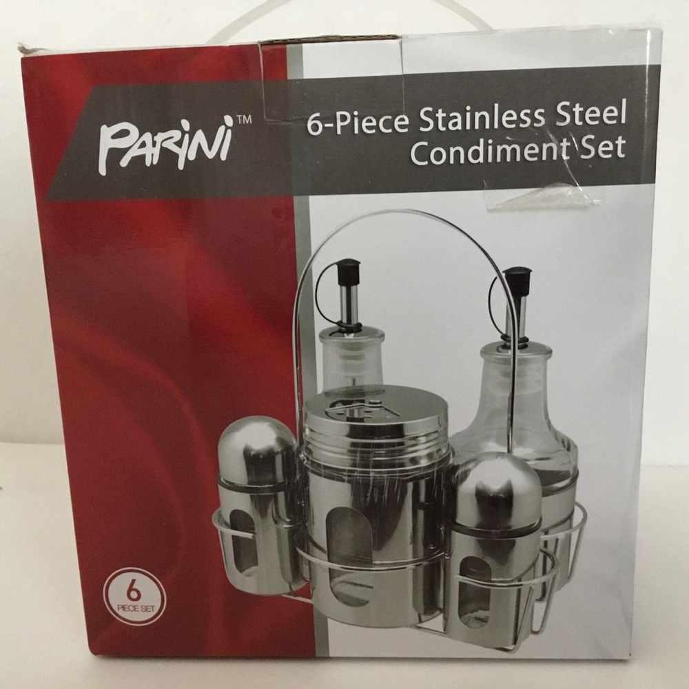 Condiment set. Stainless steel. 6 piece set